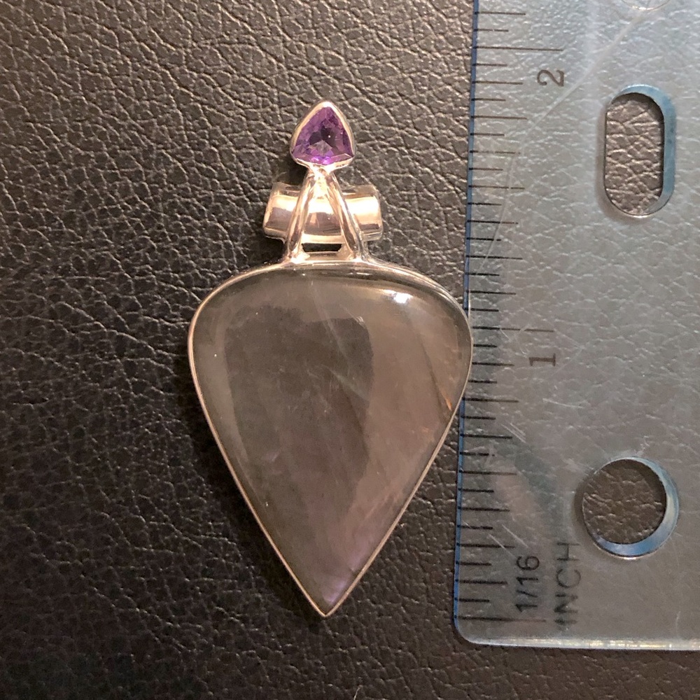 Genuine sterling silver, purple labradorite and amethyst pendant.